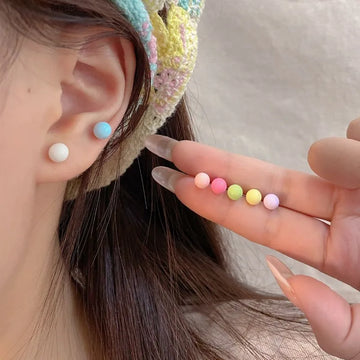 DAIIIBABYYY  -  Cute Colorful 6mm Candy Color Ball Stud Earrings for Women Korean Fahion Summer Mini Sweet Kpop Bead Earring Jewelry